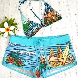 Blonde Surfer Girl Friends Siren Heather Brown Board Shorts